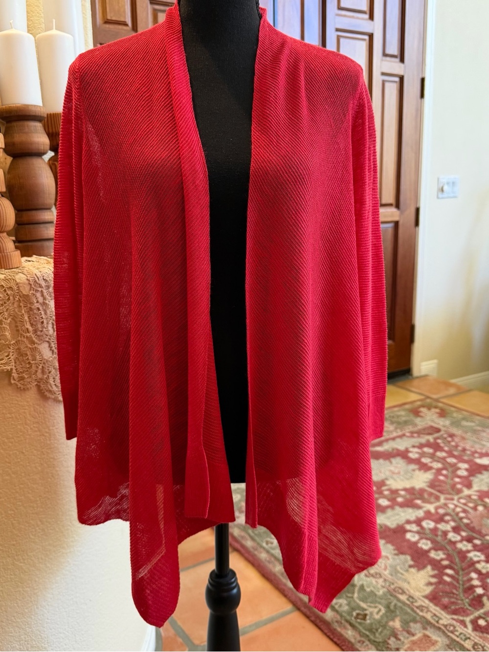 Chico's Travelers Women's Size 1 Red Slinky Knit Open Front Cardigan